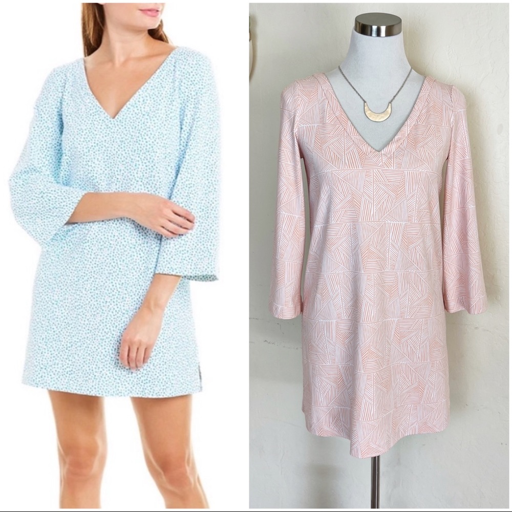 •PERSIFOR•Pink White Print Brie A-Line Tunic Dress Cover-Up Size XS Beach Resort